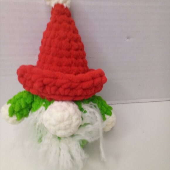 Crochet Gnome Elf Christmas Red Green 8" Handmade - Picture 6 of 14